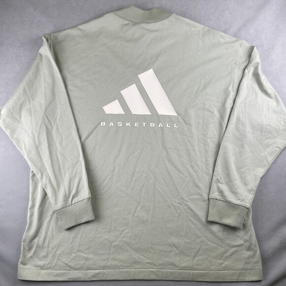 Adidas Shirt Mens M Sage Green Long Sleeve Mock Neck Basketball Heavyweight Logo - Picture 3 of 7